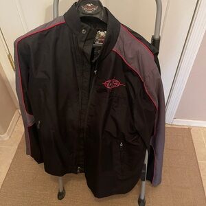Harley-Davidson Black and Gray Windbreaker with Red Accents - EUC
